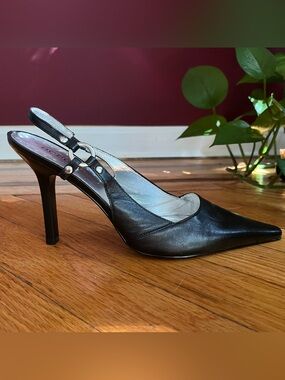 BCBGirls Classic Black Pointed-Toe Slingback Heels 7.5 Y2K Kitten Preppy City